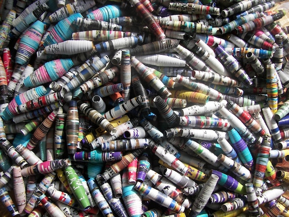 100 upcycled 1 inch paper beads bulk beads colorful beads upcycled magazine beads assorted