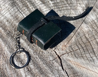 Black and orange book keychain, leather journal, mini diary, handmade paper, recycled paper, eco friendly, miniature book, mini journal