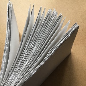 May include: A stack of white paper sheets with rough edges, fanned out in a radial pattern. The paper is slightly textured and appears to be handmade.