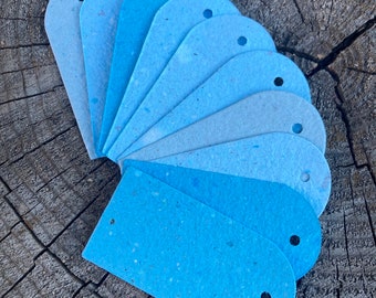 10 rounded blue gift tags, eco friendly packaging, price tags, recycled handmade paper