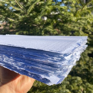 10 sheets 8.5x11 inch pale blue recycled handmade paper, blue paper, mixed pack, dry media