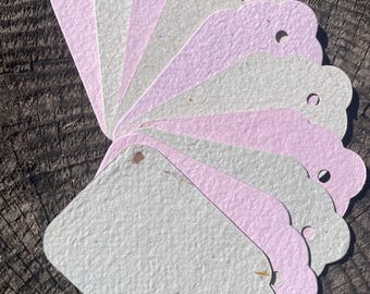 10 roze en gebroken witte bloemencadeaukaartjes, milieuvriendelijke verpakking, prijskaartjes, gerecycled handgeschept papier