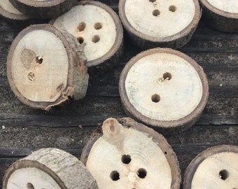 Handmade Live Edge Wood Buttons, Rustic Natural Set of 4