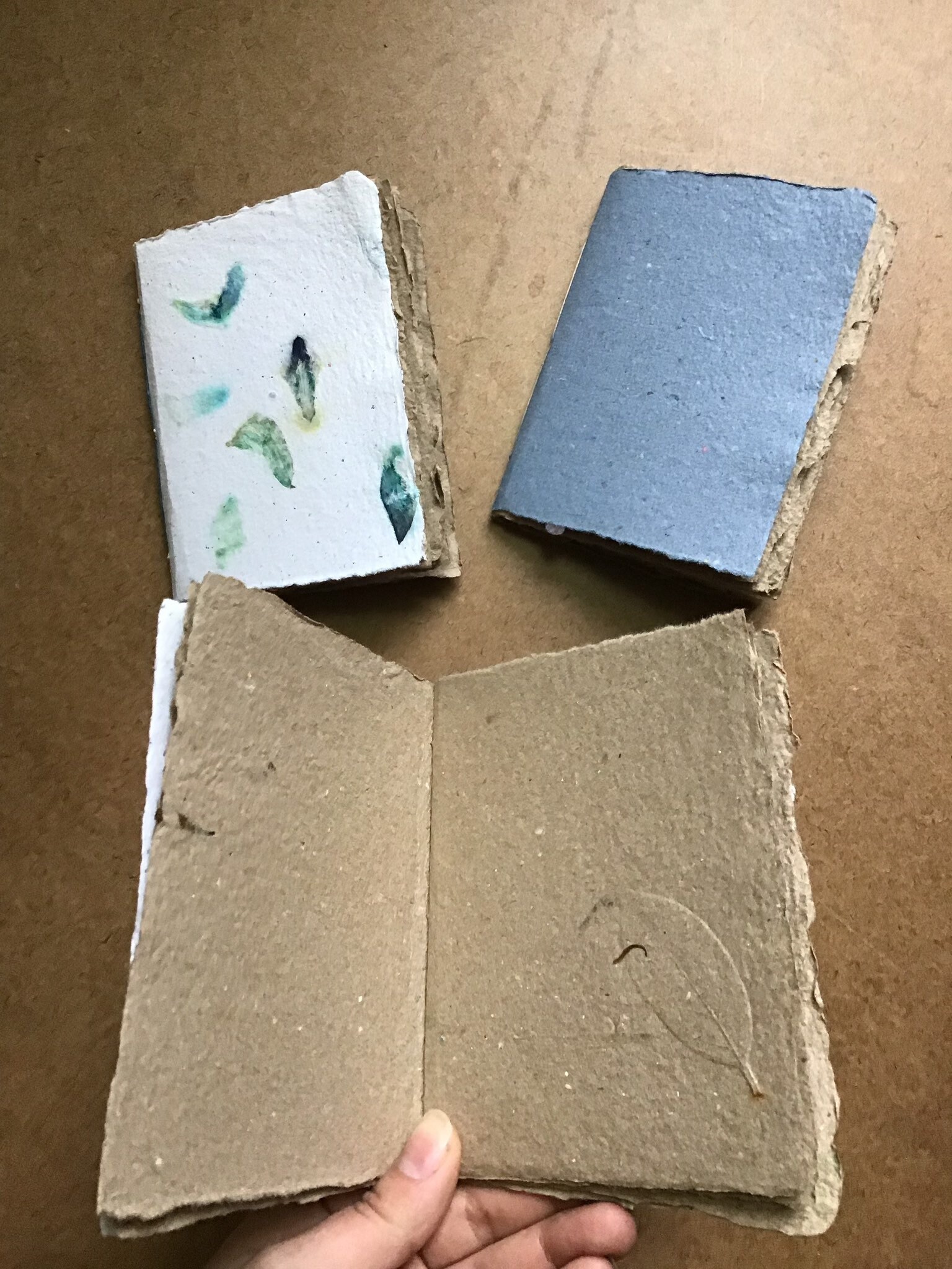 Small paper notebooks, set of 3, blue floral notebooks, recycled paper