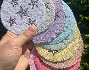 Star Recycled paper coasters, letterpress coasters, American traditional star, rustic coaster, rainbow coaster, recycled coaster