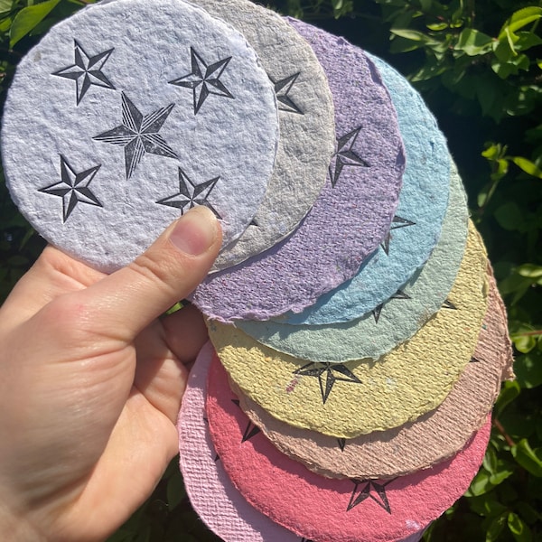 Star Recycled paper coasters, letterpress coasters, American traditional star, rustic coaster, rainbow coaster, recycled coaster