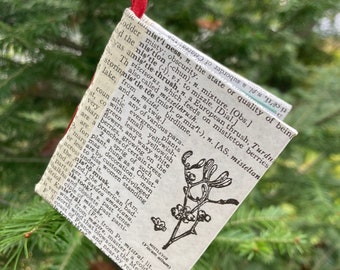 Mistletoe book ornament, mini book, memory book, mistletoe, Christmas ornament, book nerd ornament, handmade paper, hand bound book