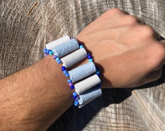 Blue paper bead bracelet, beaded bracelet, blue bracelet, blue and purple, recycled paper, handmade paper