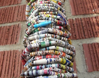 ONE FOOT of Upcycled paper bead garland, wedding garland, paper garland, rolled paper beads, tree garland, christmas garland, paper beads