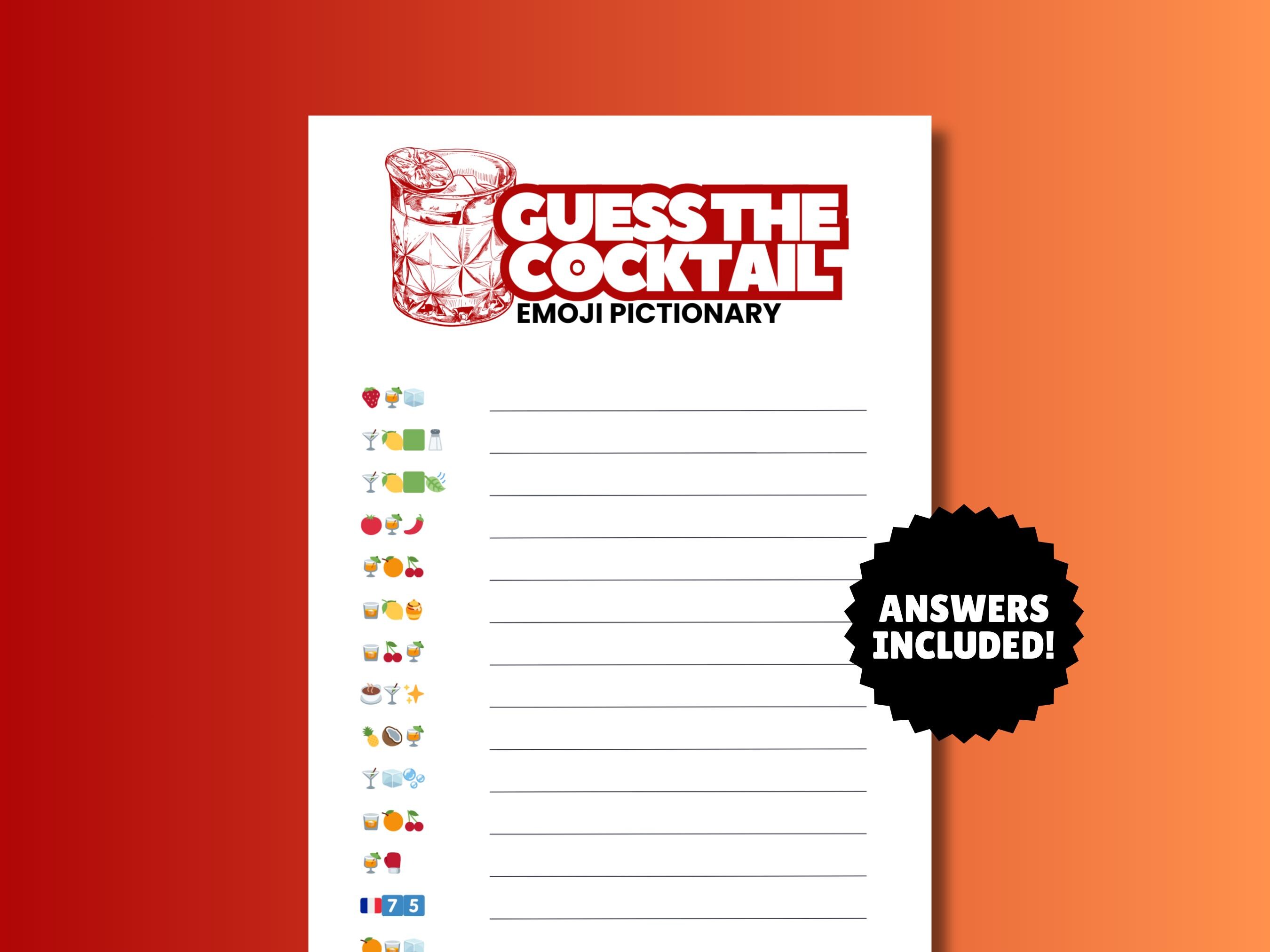 Guess the Cocktail Emoji Pictionary Quiz Game Emoji Pictionary Party ...