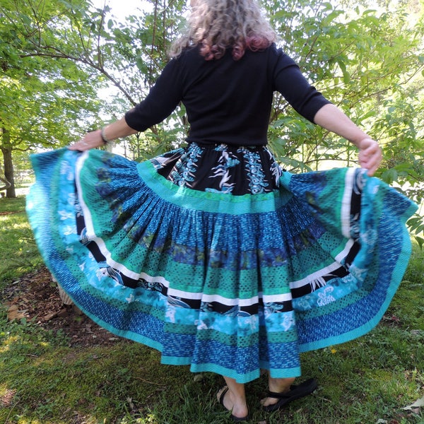Two Tier Full Circle Long Bohemian Patchwork Skirt