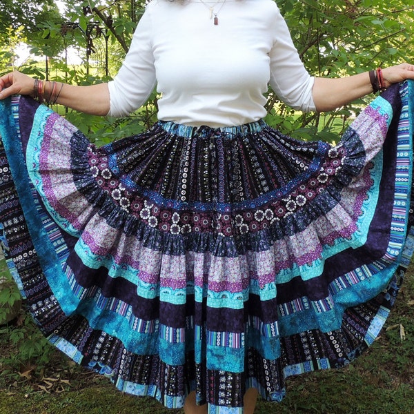 Two Tier Full Circle Long Bohemian Patchwork Skirt
