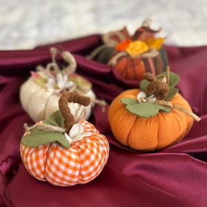 Handmade Fabric Pumpkin Decor – Set of 4 Fall Pumpkins with Rustic Charm, Autumn Table Decor, Thanksgiving Centerpiece