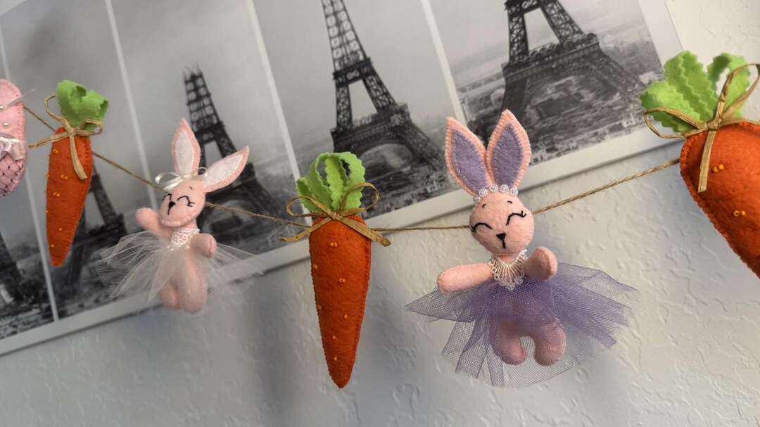 Handmade Bunny Ballerina & Carrot Garland – Felt Easter Decor, Nursery ...