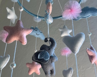 Elephant Baby Mobile | Crib Mobile | Nursery Decor | Handmade Baby Gift | Elephant Theme