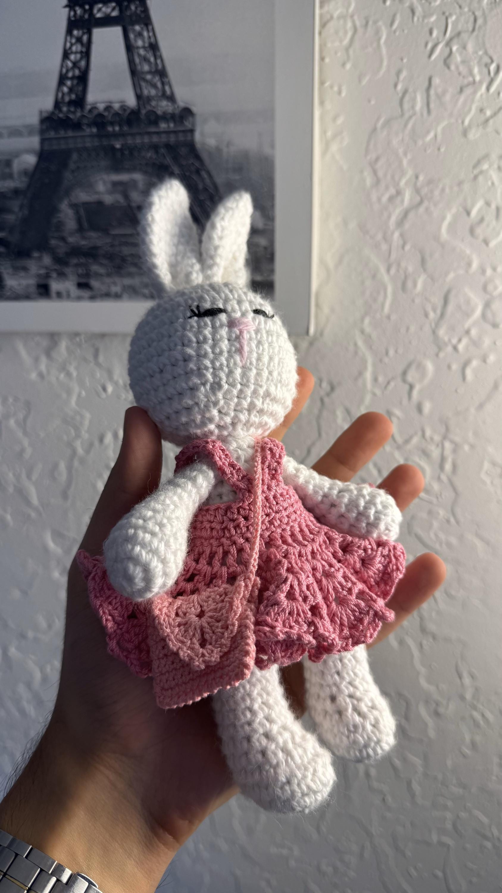 Crochet Bunny Rabbit Toy in Fuchsia Dress