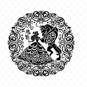 Beauty and the Beast Svg , Enchanted Rose Svg, Mandala Svg, Silhouette Cut Files, T-shirt Svg, Png, Printable, Clipart, Sublimation Design