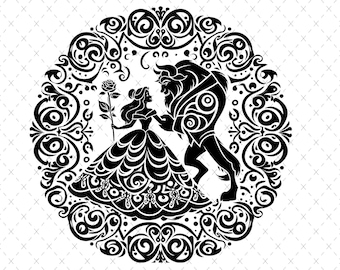 Archivo SVG de corte de mandala de rosa encantada de La Bella y la Bestia