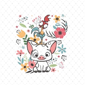 Conjunto de imágenes prediseñadas de acuarela dibujadas a mano de Pua de Moana, linda ilustración de dibujos animados, princesa Moana, fondo transparente, descarga instantánea, cerdo