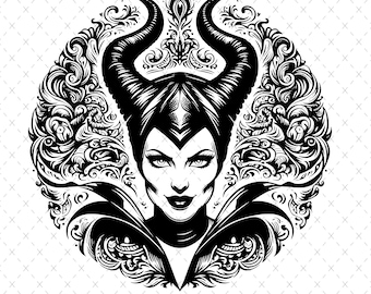 Maleficent Mandala SVG: Zentangle Silhouette Schnittdatei (PNG, Printable)