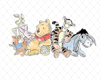 Vacaciones familiares retro de Winnie Pooh PNG (Descarga digital)