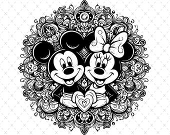 Mickey y Minnie Mandala SVG: Clipart imprimible, diseño de sublimación