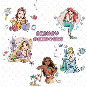 Princess PNG Clipart Bundle: Anna, Elsa, Belle, Tiana, Rapunzel, Moana, Cinderella, Jasmine, Mermaid