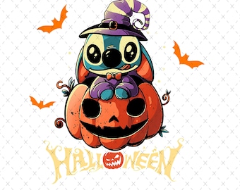 スティッチのハロウィンデザイン：ミイラ、スケルトン、カボチャ（PNG
