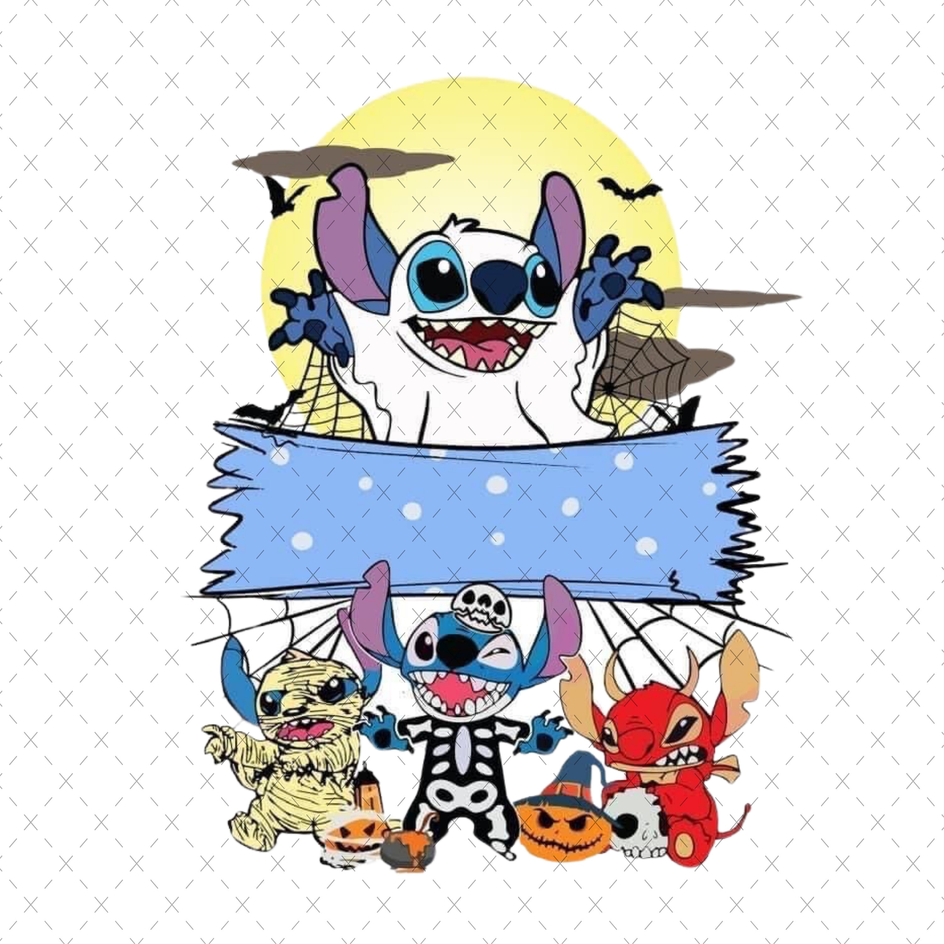 スティッチのハロウィンデザイン：ミイラ、スケルトン、カボチャ（PNG