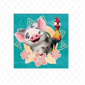 Conjunto de imágenes prediseñadas de acuarela dibujadas a mano de Pua de Moana, linda ilustración de dibujos animados, princesa Moana, fondo transparente, descarga instantánea, cerdo