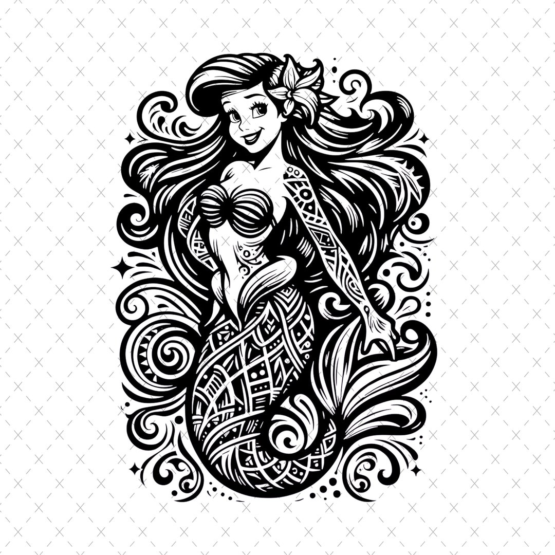 アリエル マンダラ SVG: リトル マーメイド カット ファイル、クリップ