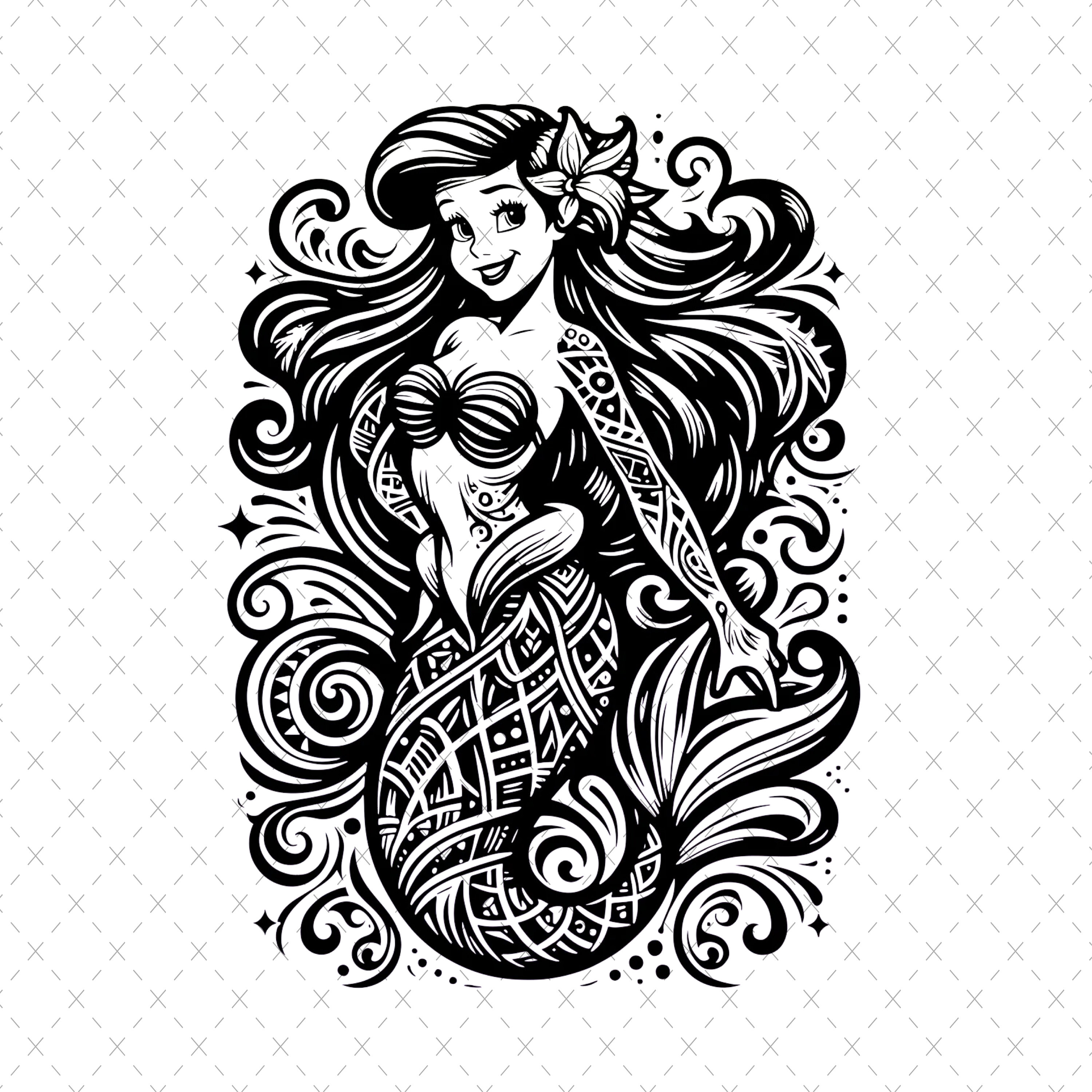 アリエル マンダラ SVG: リトル マーメイド カット ファイル、クリップ