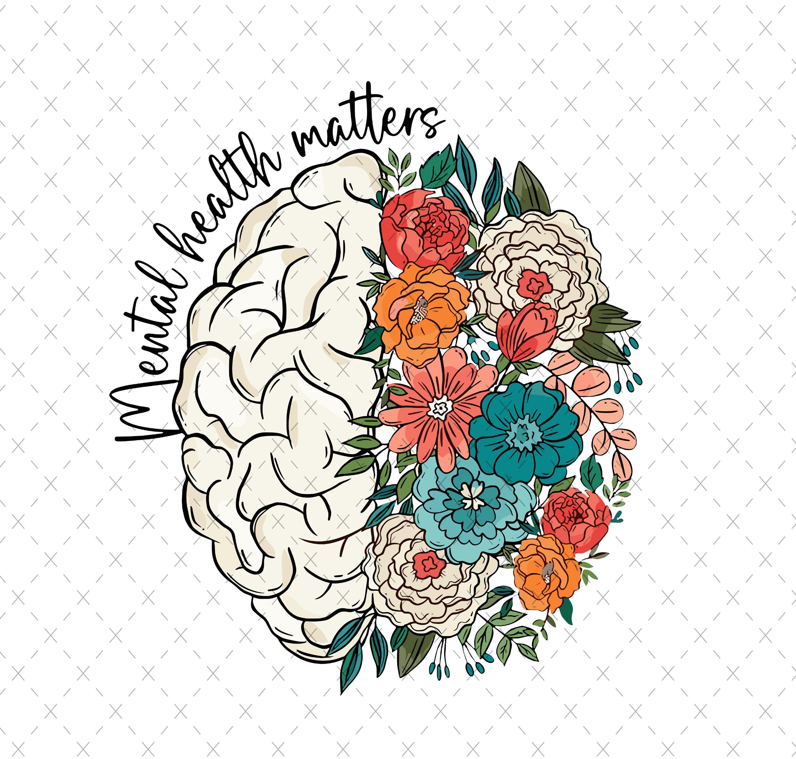 Mental Health Matters Floral Brain PNG SVG: Positive Mindset Art ...