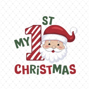 1st Christmas Red Santa PNG, Baby&#39;s First Christmas, 1st Christmas Holiday Sublimation, Jolly Santa, Instant Digital Download