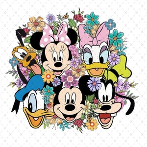 Mickey und Friends Floral SVG PNG: Familienurlaub Reise (Digitale Datei)