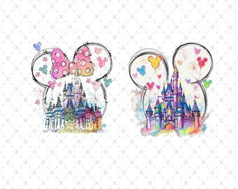 魔法の城の花柄PNG：家族旅行デザイン（デジタルダウンロード）