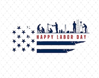 Glad Labor Day amerikansk flagga SVG Clipart (digital nedladdning)