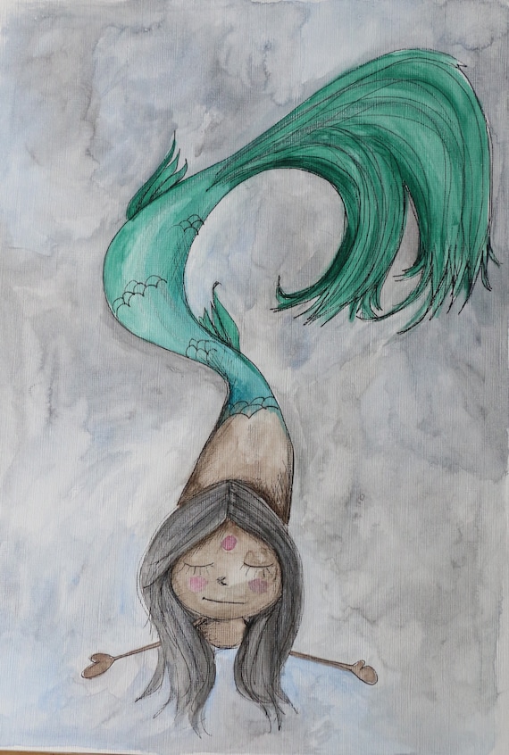 Diving Mermaid. Original watercolour illustration Etsy