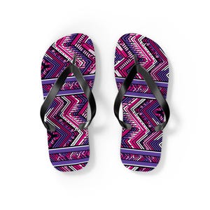 Colorful Tribal Print Flip Flops - Summer Beach Sandals, Vacation Footwear, Pool Party Accessories, Boho Chic Style, Gift for Her
