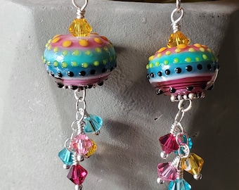 Glass lampwork earrings--Fiesta