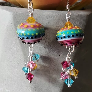 Glass lampwork earrings--Fiesta