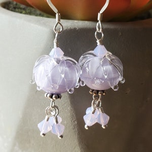 Bellflower-Light Lavender glass lampwork earrings