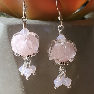 Bellflower-Soft Pink glass lampwork earrings