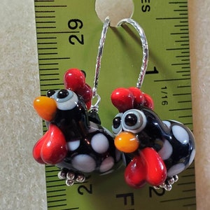 Animals--Speckled chickens glass lampwork earrings