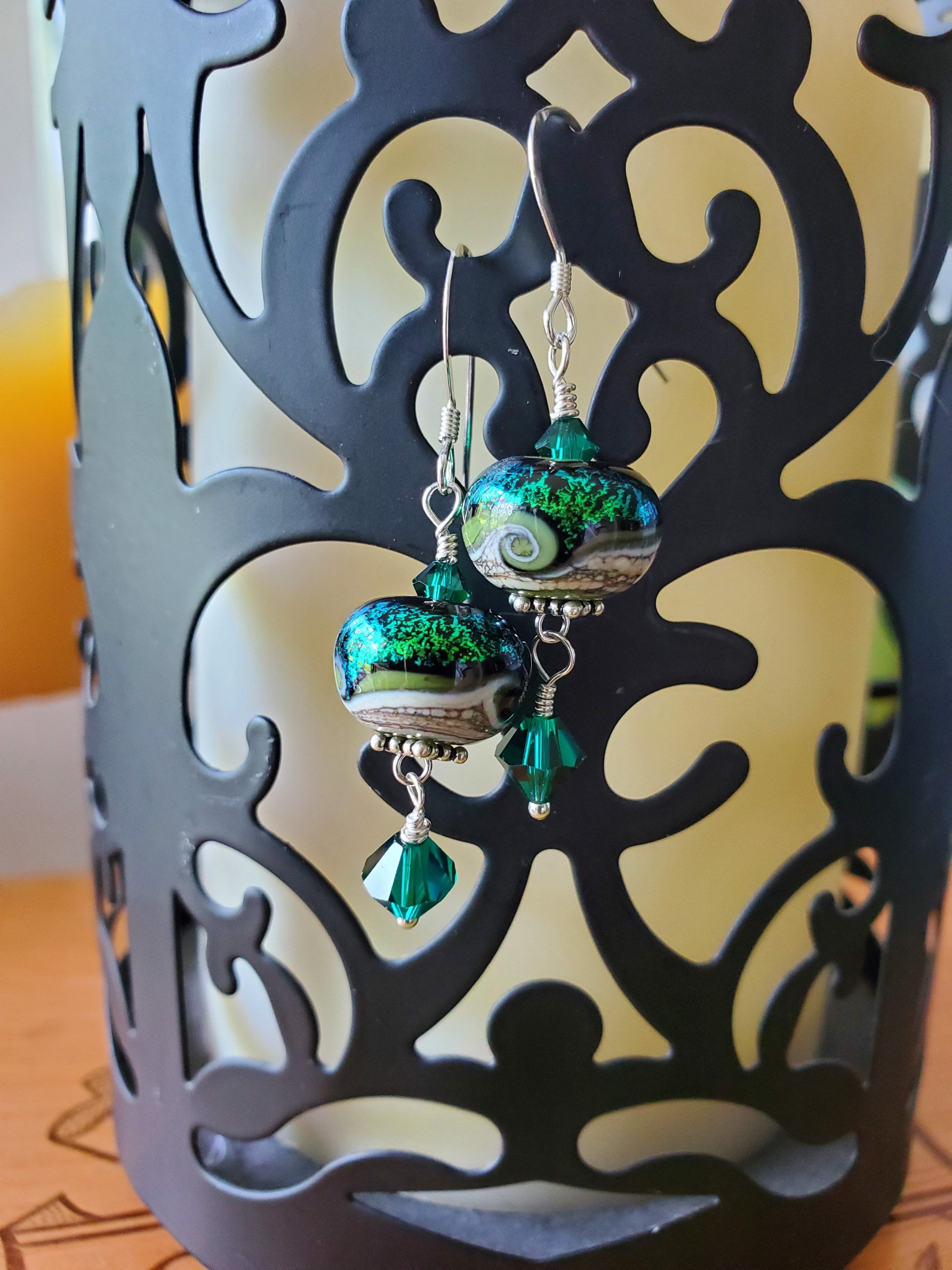 Glass lampwork earrings--Emerald Green