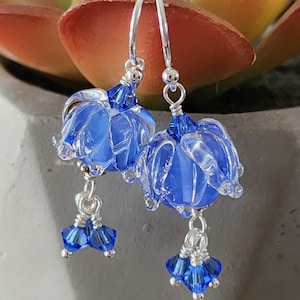 Bellflower-Royal Blue glass lampwork earrings