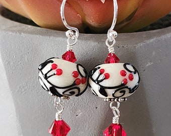 Glass lampwork earrings--Red Berries
