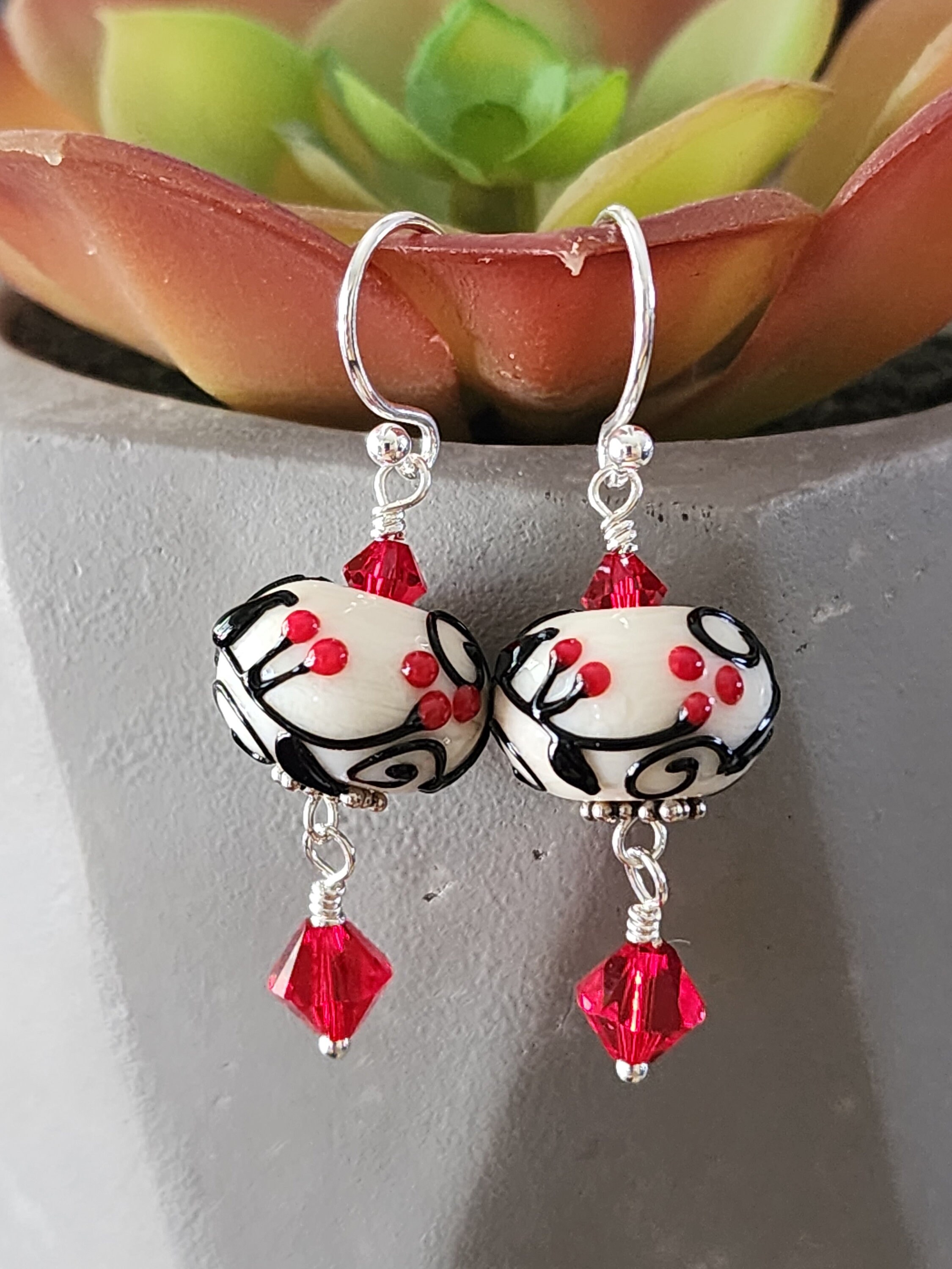 Glass lampwork earrings--Red Berries