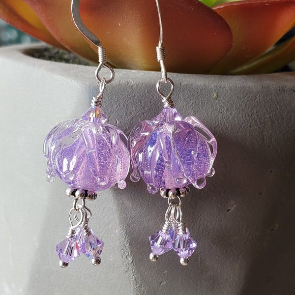 Bellflower-Violet glass lampwork earrings