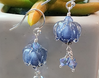 Bellflower-Medium Blue glass lampwork earrings
